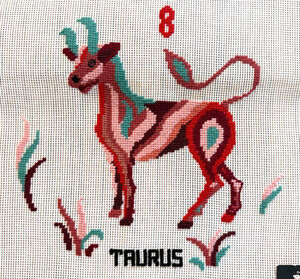 Vintage Dritz Preworked Needlepoint Canvas Taurus Zodiac Series Astrology Bull